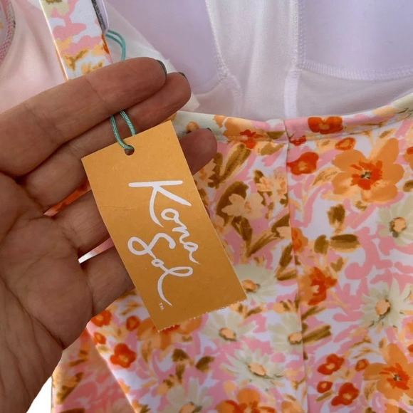 NWT Kona Sol One Piece One Shoulder Orange Floral Print Swimsuit Size 18W - Picture 6 of 7
